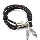 ERAWAN Fashion Leather Wrap Braided Wristband Cuff Punk Men Women Bangle Bracelet Gift EW sakcharn (Black+Coffee)