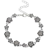 Vintage Rose Charm Bracelet Silver/Gold Plated Rose Chain Flower Bangle Bracelet Adjustable Elegant Valentine's Day Jewelry Gifts for Women