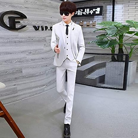 Amazon Co Jp Lxkko メンズ 1つボタン 3点セット ビジネススーツ 紳士服 フォーマル スーツ 無地 セットアップスーツ スリム 忘年会 結婚式 通勤 スリム化の春秋イケメンスーツ カジュアルスーツ Color A Size M ホーム キッチン