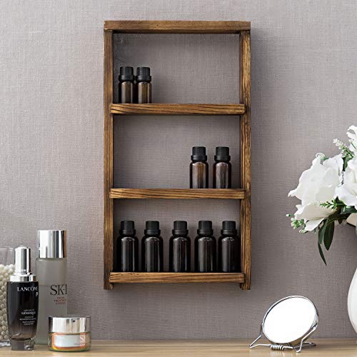 MyGift 3Tier Rustic Burnt Wood Nail Polish Wall Rack, Essential Oil