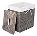 BirdRock Home Rustic Woven Wood Peel Laundry Hamper with Lid | Thin Weave Laundry Basket | Removable Liner | Dirty Clothes Storage Bin | Grey