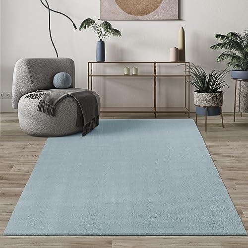 Mia's Teppiche Comfort Tapis Moderne Moelleux à Poils Courts, Dessous antidérapant, Lavable à 30 degrés, Super Doux, Aspect Fourrure, Bleu, 200 x 280 cm