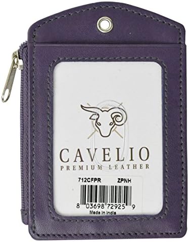 Cavelio ID Printed Lanyard Leather Badge Holder with Neck Strap (Purple)