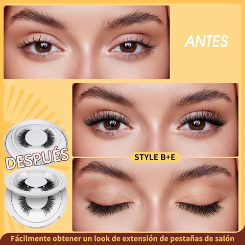 Pestañas magnéticas QUEWEL con aplicador, 2 pares, aspecto natural, pestañas magnéticas tenues, fáciles de usar y quitar (CXJM-B+E1)