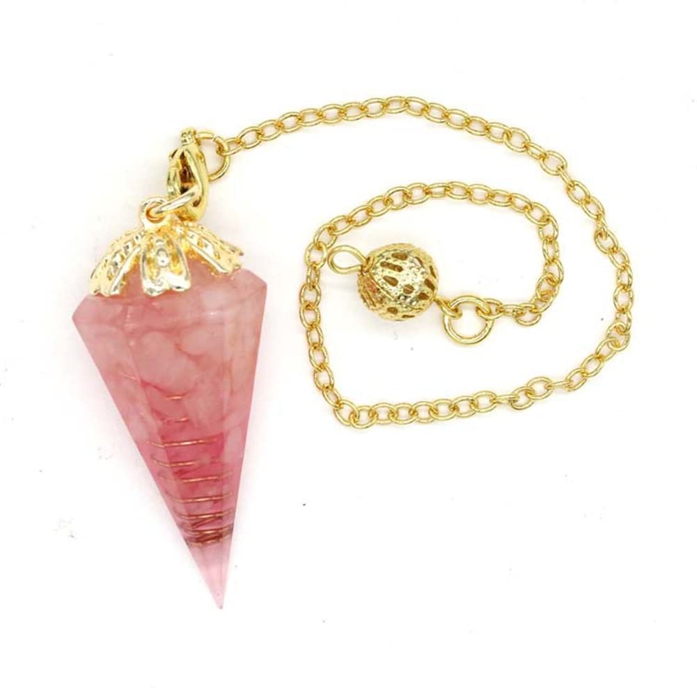 WOWDECOR Dowsing Crystal Pendulum Hexagonal Cone Point Pendant, Crystal Stone Cut Necklace Pendant Chakra Faceted Gemstone for Scrying Healing Divination Wicca Crystal Therapy (Rose Quartz)