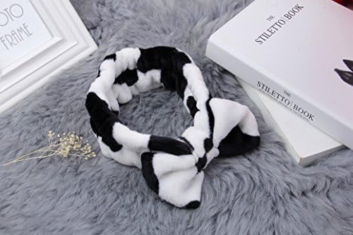 2 Pack JinKen Bow Hair Band, Soft Carol Fleece Bowknot Bow Makeup for Washing Face Shower Spa Mask, Soft and Cute Big Hairlace for Women and Girls (black and white Stripe)