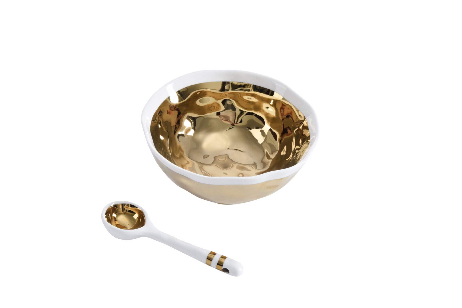 Photo 1 of (USED/FAIR) Pampa Bay Get Gifty Bowl and Spoon Set, Wavy Gold Design