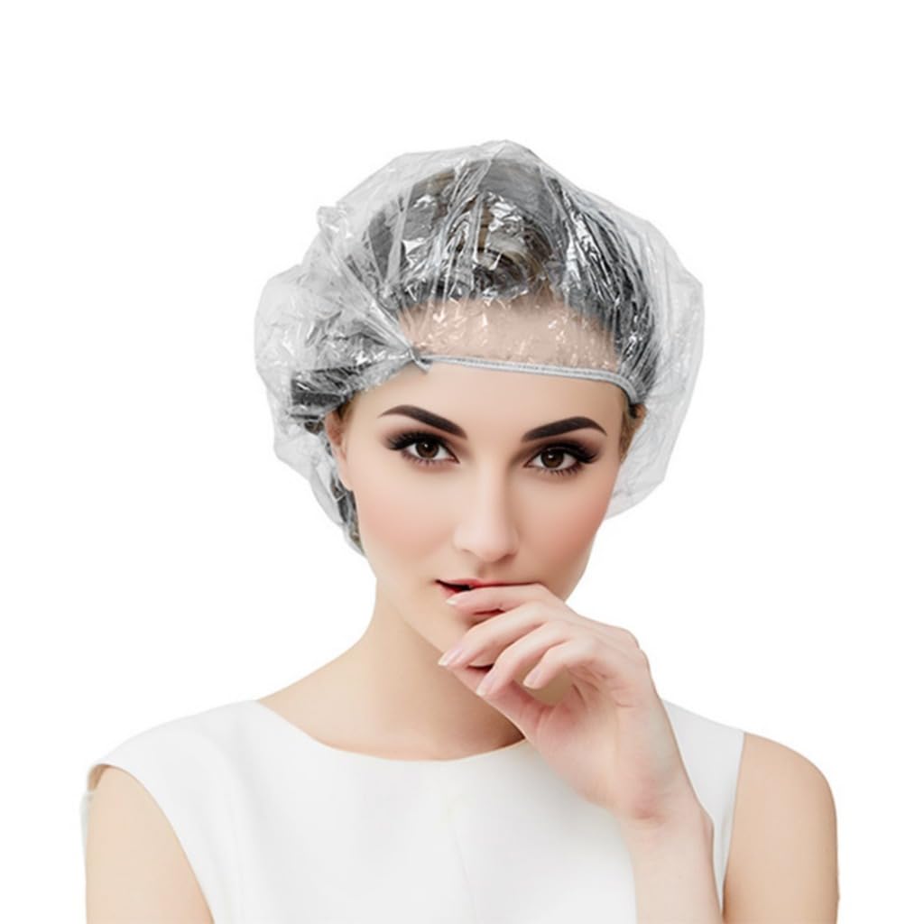 50 Pcs Disposable Shower Caps, 50cm Shower Cap, Plastic Shower Caps, Thick Clear Waterproof Shower Cap, for Home Use, Hotel, Spa, Travel