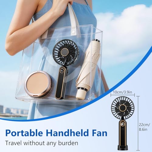 PALATALA Handheld Fan, Powerful Hand Held Fan Rechargeable with 6 Speeds, Portable Fan Handheld with LED Display, 4000mAh Hand Fan for Home Office Travel Bedroom Outdoor Travel (BLACK)