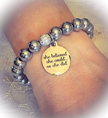 She believed she could so she did,,, Beautiful Silver Plated Beaded Charm Bracelet