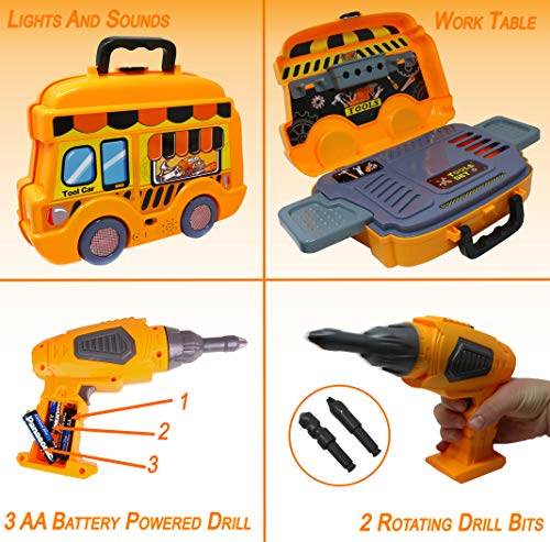 Smart Novelty Toy Tool Set for Kids and Toddlers Pretend Play Toy Tools for Boys and Girls - Awesome 25 Piece Kids Tool Box Great Or Birthday Gift in Unique School Bus Shaped Case