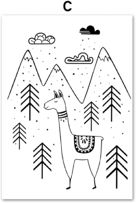 Dibujos Animados Jirafa Alpaca Arbol Montana Arte De La Pared