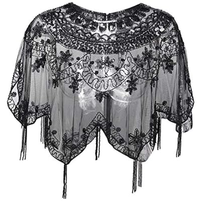 BABEYOND Sequin Beaded Evening Cape 1920s Fringed Shawl Wraps Wedding Bridal Shawl Scarf BABEYOND Sequin Beaded Evening Cape 1920s Fringed Shawl Wraps Wedding Bridal Shawl Scarf