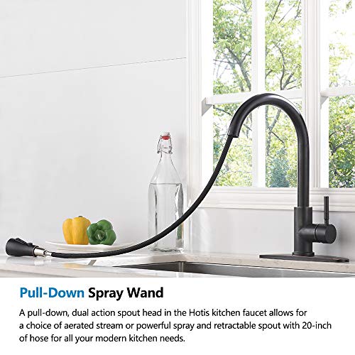 Hotis Pull Down Prep Sprayer Single Lever Single Handle Pull Down Kitchen Sink Faucet, Lead-Free Oil Rubbed Bronze Kitchen Faucets with Deck Plate