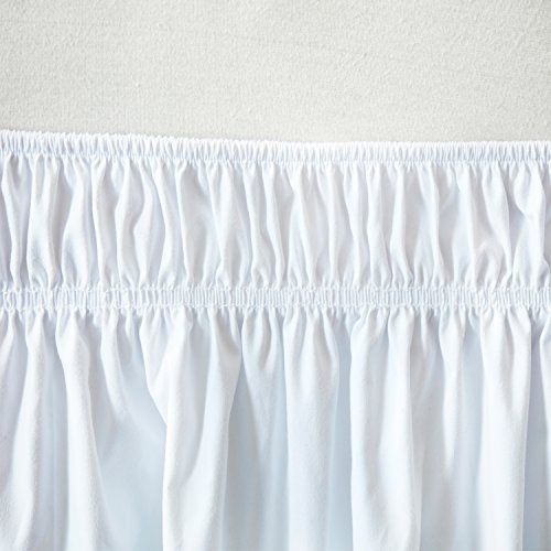 Cozylife Three Fabric Sides Wrap Around Elastic Solid Bed Skirt, Easy On/Easy Off Dust Ruffled Bed Skirts 14 Inch Tailored Drop (White,Full/Queen)