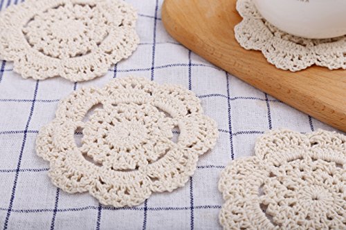 Phantomon Lace Round Crochet Doilies Handmade Coasters, 4-Inch, Pack of 4 (Beige) - Thumbnail 3