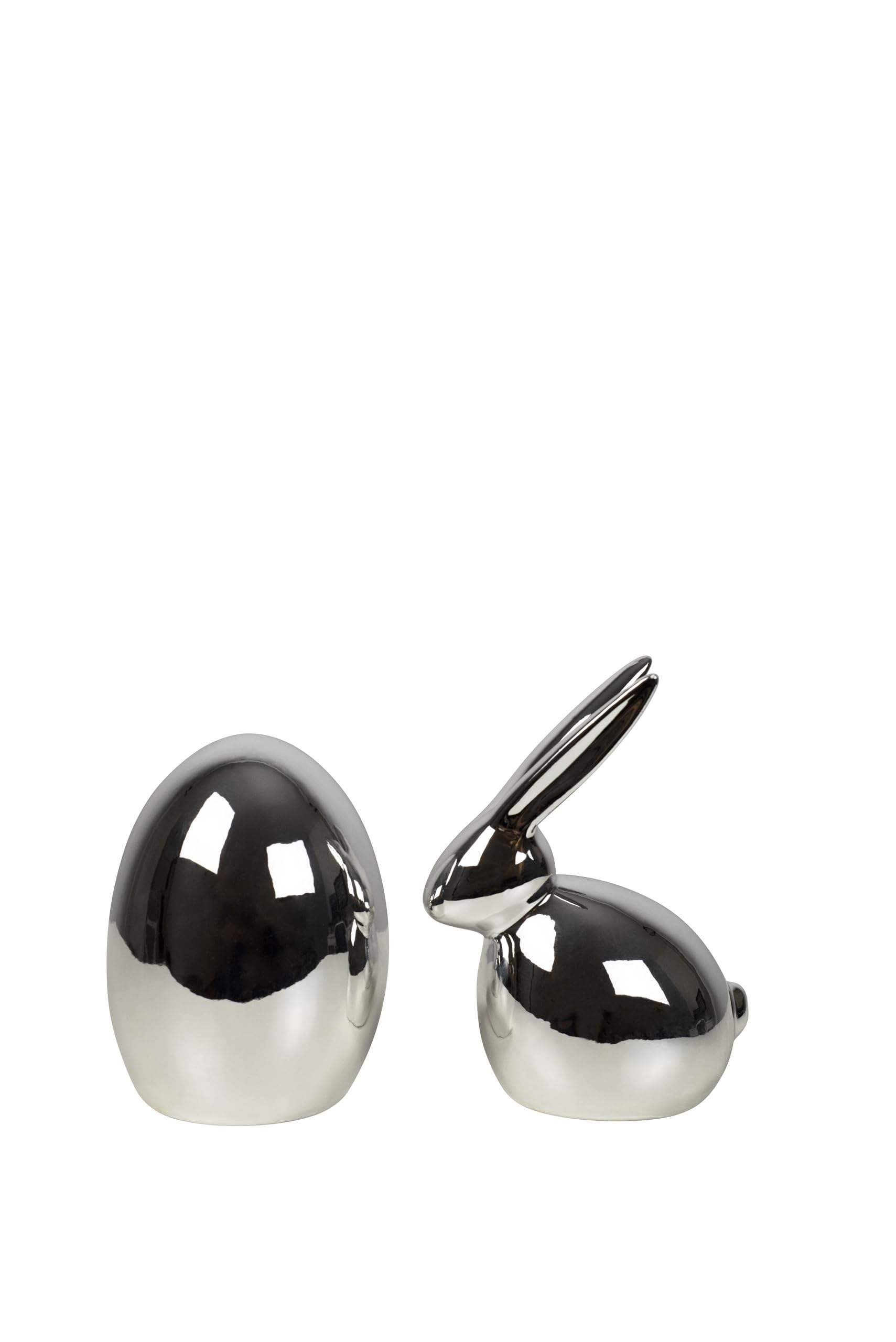 HEITMANN DECO Porcelain Decorative Egg and Rabbit Set – Silver