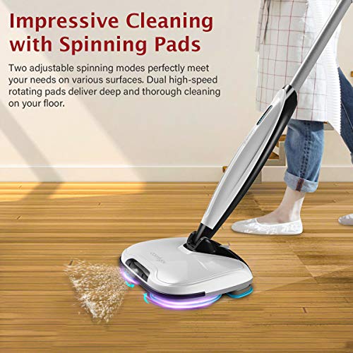 Comfyer Swift Cordless Electric Spin Mop, Floor Cleaner Mop, 2 in 1 Power Scrubber Brush & Polisher with Microfiber Reusable Pads and Water Spray for Hard Wood, Tile, Vinyl, Marble, Laminate Floor