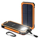 Solar Power Bank, FKANT 15000mAh Portable Dual USB Solar Cell Phone Charger External Battery Pack with 6LED Flashlight for iPhone iPad Samsung and More
