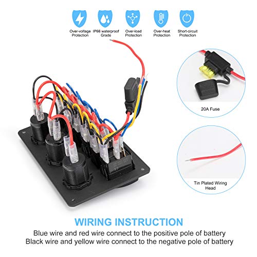 BUNKER INDUST 6 Gang Rocker Switch Panel with Dual Quick Charger 3.0