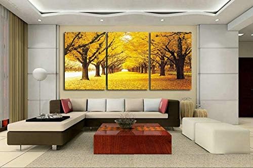 wangxiuliu Three-Panel Canvas Modern Landscape 3 Pieces Oil Paintings On Canvas Wall Art Yellow Trees Picture For Living Room Customized 35Cmx50Cmx3