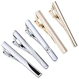 Zysta 5pcs Set Stainless Steel Exquisite GQ Classic Tie Bar Clip, Silver Gold Tone, 2.3Inches