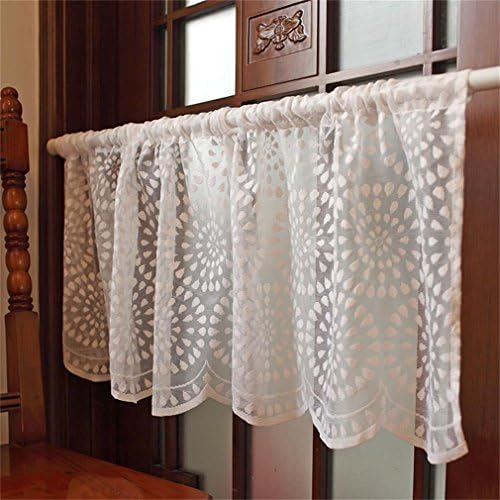 Zhh Embroidery Semi Sheer Lace Curtain Kitchen Cafe Dining Room Window Valances 17 By 59-Inch White