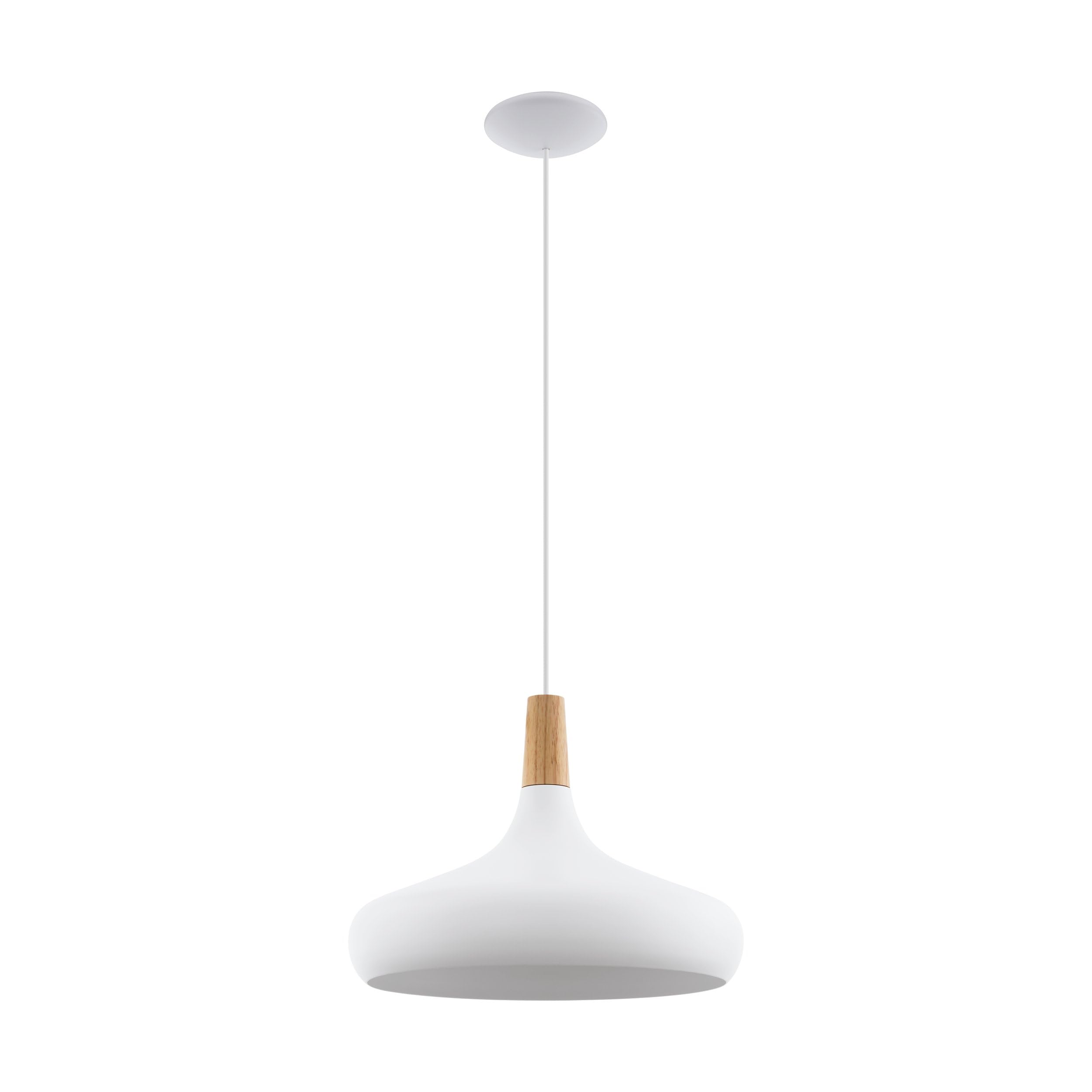 Eglo Sabinar Pendant Light, Steel and Wooden Hanging Lamp Coloured in White and Brown, E27 Socket, Socket: E27, Ø: 40 cm (15.7")