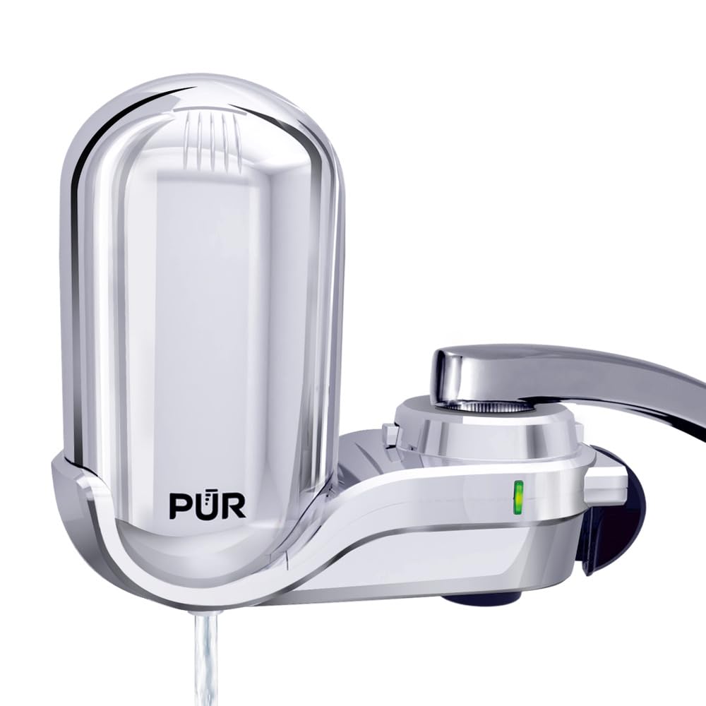 Photo 1 of PUR PLUS Vertical Faucet Mount Water Filtration System with 3-in-1 Lead Reducing Filter for Great-Tasting Filtered Tap Water, Lasts 100 Gallons, Fits Most Kitchen or Bathroom Faucets, Chrome