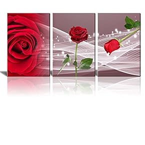 Canvas Prints Wall Art - 3 Panel Romantic Red Rose - 24"x16" x 3 Panels
