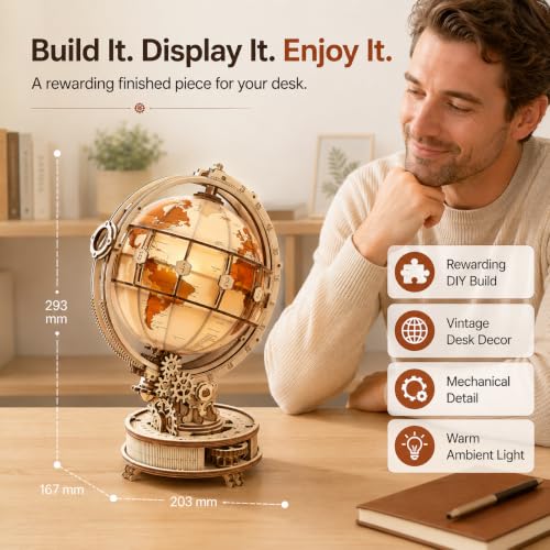 ROKR 3D Puzzle Wooden Adults, Wooden Puzzle Model Light Globe Model Making Craft Set Adults with LED Light,Gifts for Teens and adults