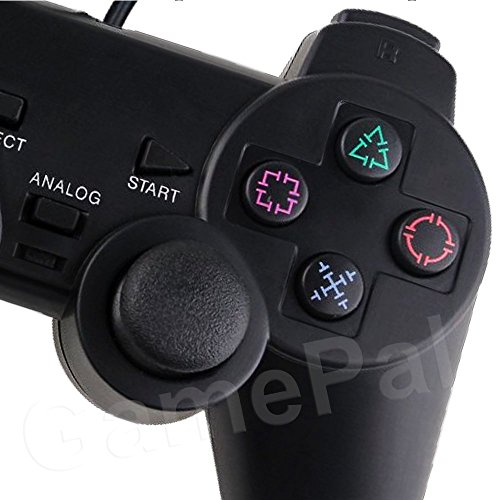 PlayStation 2 Controller, GamePal Double Shock Gamepad for Sony PS2, Wired (Black)