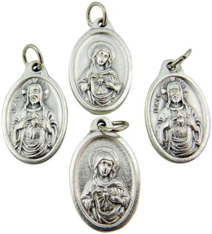 Lot of 4 Immacluate Heart of Mary with Sacred Heart of Jesus 1-inch Two Sided Medal