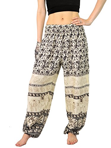 Orient Trail Women's Elephant Design Dance Yoga Harem Pants M/L Black