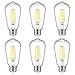 Ascher E26 LED Light Bulbs, 6W, Equivalent 60W, 800lm, White 5000K, ST58 Edison Bulb, Vintage Filament Clear Glass, Non Dimmable, Pack of 6