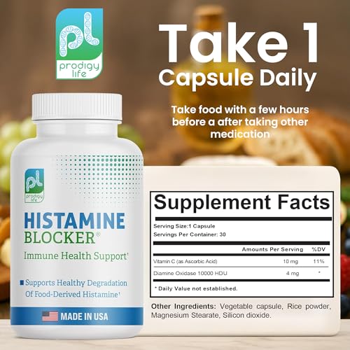 Prodigy Life Premium Histamine Block Supplement - Advanced Histamine Blocker Supplement - with Diamine Oxidase (DAO) Enzyme - Breaks Down Histamine For Food-Derived Histamine Intolerance - 30 ct