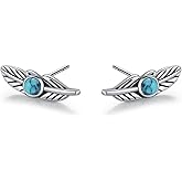 Turquoise Stud Earrings 925 Sterling Silver Feather/Western Flower/Horseshoe/Lightning Bolt Earrings Indigenous Jewelry Native American Gifts for Women