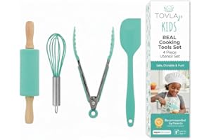 Tovla Jr. Kids Cooking Utensils Set - 4-Piece Kids Kitchen Tools - Safe Kids Baking Set - Food Grade Toddler Chef Supplies - 