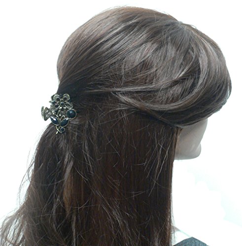 Set of 3 Small Metal Jaw Clips with Beads and Rhinestones U86420-1515-3jet/pur/offwhite