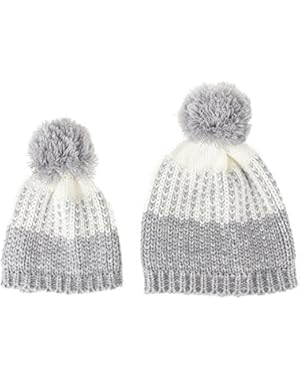 2Pcs/Set Gray Parent-Child Cap Mother Baby Child Warm Winter Knit Beanie Pom Hats