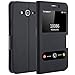Samsung J7 (2015) Case Ultra Thin Flip Genuine Leather Samsung Galaxy J7 2015 Cover Case Window View Stand Feature Magnet Closure Phone Case for Samsung Galaxy J7 by Make mate Black