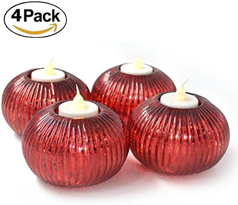 Dolucky Illuminated Mercury Glass Tealight Candle Holder Set of 4 Red