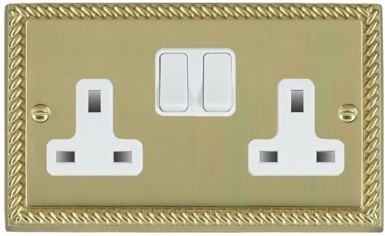 Hamilton Litestat Cheriton Georgian Polished Brass 2g 13A DP SWT SKT WH/WH