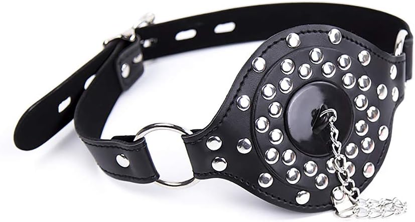 Leather mouth plug removable deep throat plug stage props (black)
