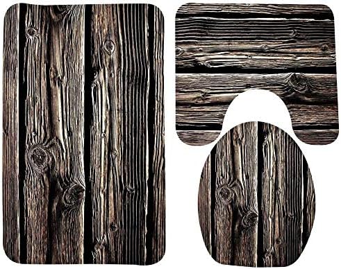 GMYANMTD 3 pcs Bathroom Mat Imitation Wooden Pattern design Toilet Mat Flannel Floor carpet Creative Bath Rug Sets Three Sets of Bath Mat