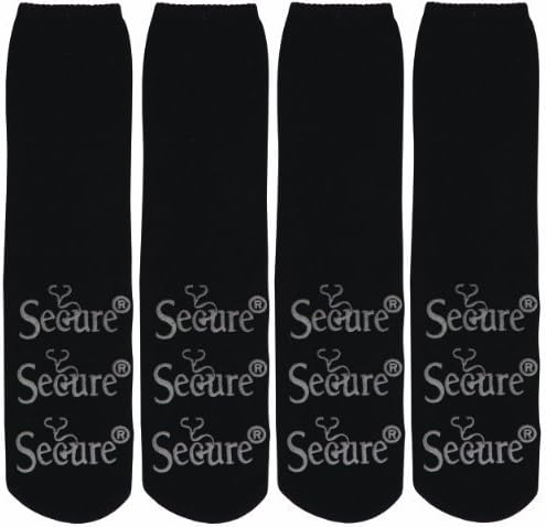 Secure 4 Pairs Non Skid / Non Slip Slipper Socks For Fall Prevention 100% Cotton Black One Size Fits Most by Personal Safety Corp