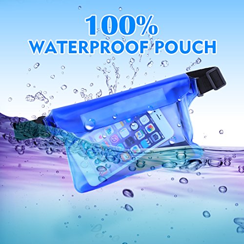 ABNER (2pack) Universal Waterproof Bag Durable Pouch Case Adjustable Waist Belt Large Capacity Phone Money Holder For Swim,Fishing,Snorkeling,(2pack)4 colors (black+blue)