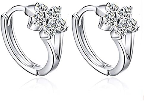 ANDI ROSE Fashion Jewelry 925 Sterling Silver Rhinestones Hoop Diamond Stud Earrings for Women (1061 Silver)