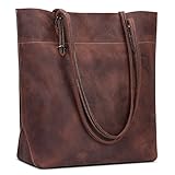 S-ZONE Women's Vintage Crazy Horse Leather Work Tote Shoulder Bag Large Capacity Upgraded Straps Version