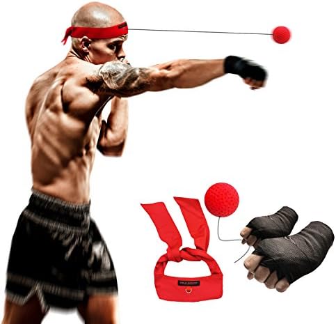 Boxing Fight Ball Speed Reflex Punch Equipment Kit + Handwraps for training to improve attention with elastic headband and string,good for boxing,Thai,MMA,martial arts,UFC,combat sports and fitness